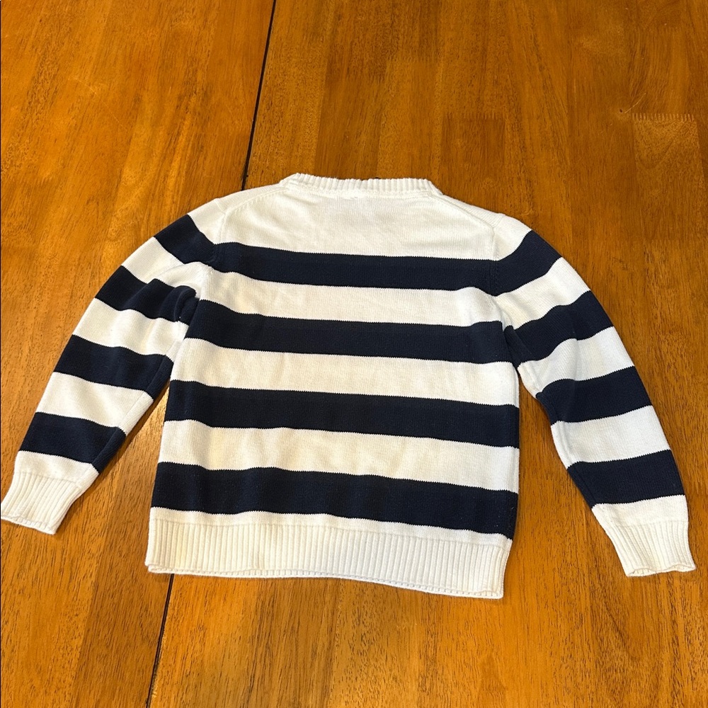 Janie and Jack Navy and White Striped Crewneck Sweater, size 5. - Picture 6 of 7